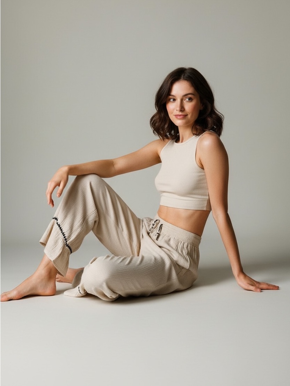 Sea New York Whipstitch Trim Gauze Pants Cream Ruffle Hem Small